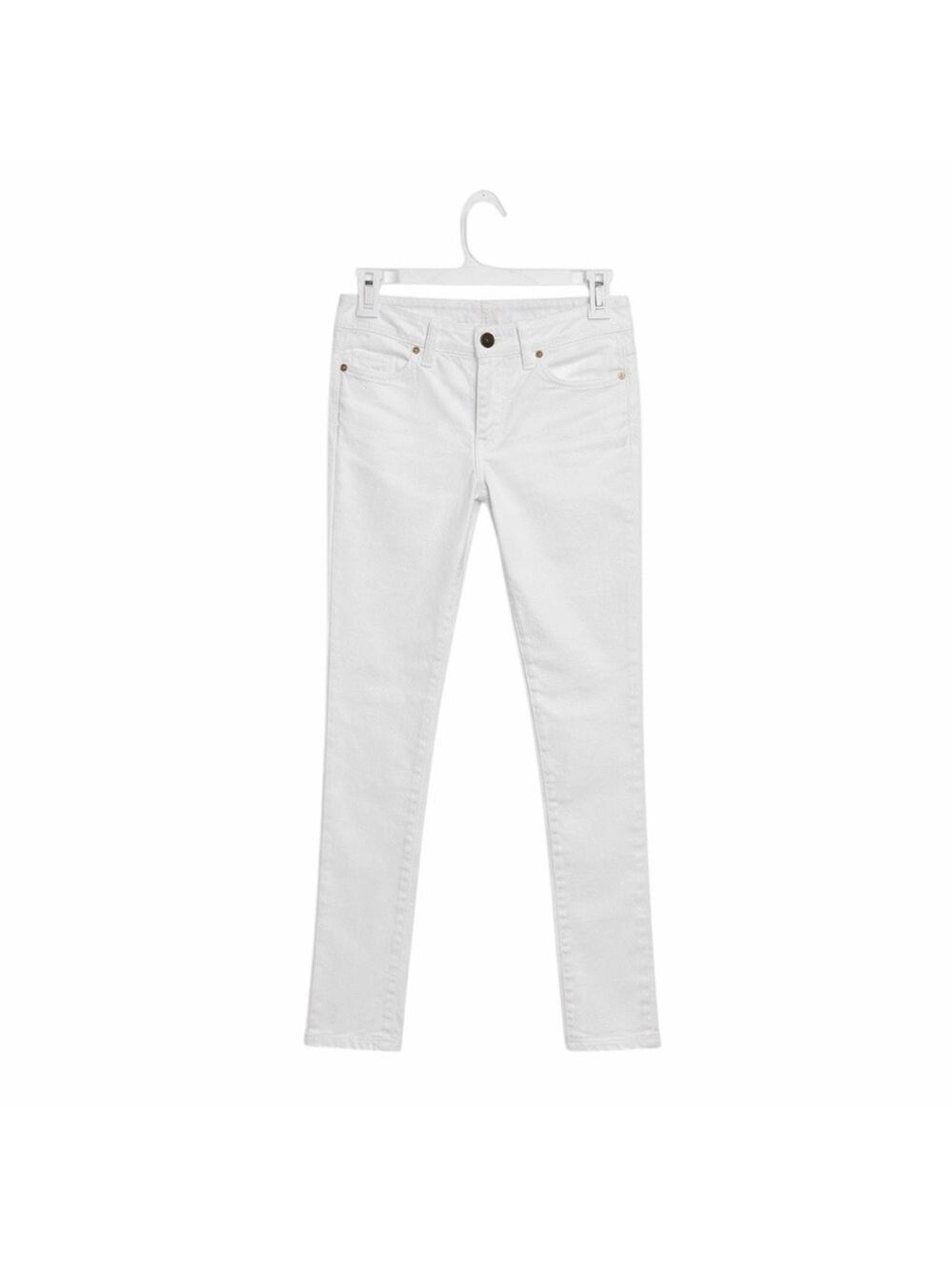 Tory Burch White Super Skinny Low Rise Stretch Jeans Gold Logo Size 25